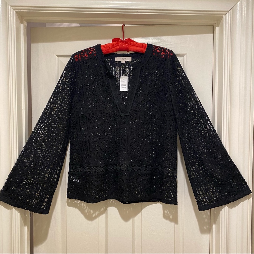 NWT Loft Lacey Top with Bell Sleeves - Size Small